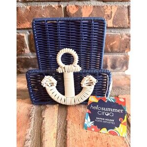 Ciroa Coastal Napkin Holder Resin Wicker Anchor Blue Beach Nautical Beach Decor
